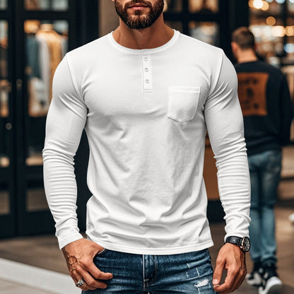 📢📢53 % OFF !!⏰⏰Gentlemanly and elegant Men’s Slim Fit Henley Long Sleeve T-Shirt
