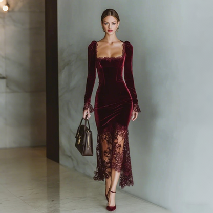 📢📢60  % OFF !!✨Women's Square Neck Lace Bodycon Dress