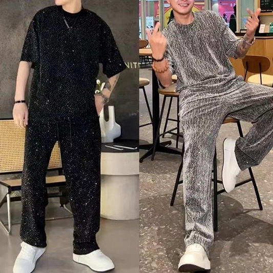 📢📢50  % OFF !!✨Men’s Short Sleeve Top & Wide Leg Pants 2-Piece Set