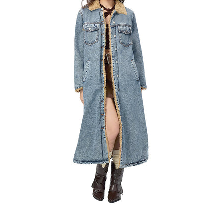 📢📢50 % OFF !!🎅Women's Warm Lined Long Denim Coat