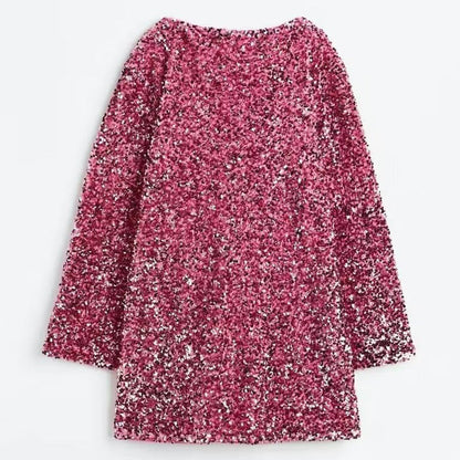 📢📢56 % OFF !!🎅Gift Choice - Long Sleeve Loose Sequined Tie-back Dress