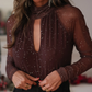 📢📢70 % OFF !!🎅 Women’s Sparkle Cutout Long Sleeve Top