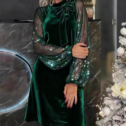 📢📢 70 %  OFF !! ✨Women's Sequin Bow Tie Neck Dress✨👗