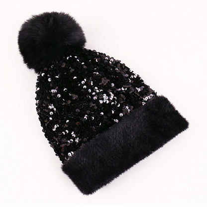 Winter Sparkly Sequin Pom Beanie