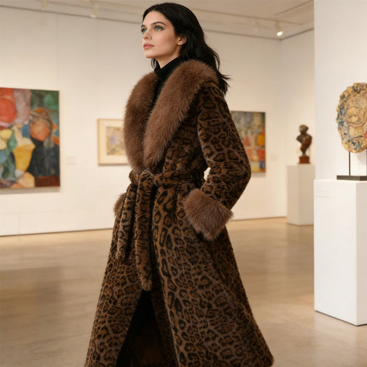 📢📢60 %  OFF !! ⏰Women's Leopard Print Fluffy Faux Fur Coat with Belt🧥