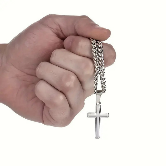 📢📢Buy 2 get 1 free ⏰✝️Men's Stainless Steel Cross Pendant Necklace✝️