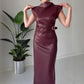 📢📢60 %  OFF !! ⏰Women's Ruched Faux Leather Midi Dress