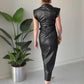 📢📢60 %  OFF !! ⏰Women's Ruched Faux Leather Midi Dress