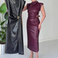 📢📢60 %  OFF !! ⏰Women's Ruched Faux Leather Midi Dress