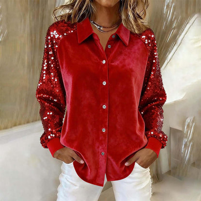 📢📢50%  OFF !! ⏰Women's Sequin Long Sleeve Button-Down Shirt