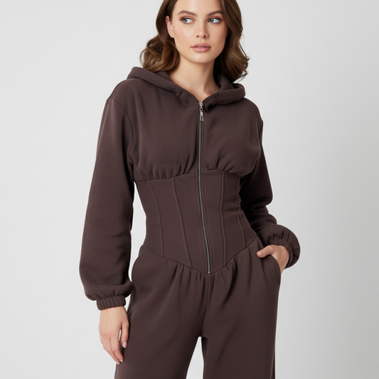 📢📢50 %  OFF !! ⏰Warm Hooded Jumpsuit with Corset Waist