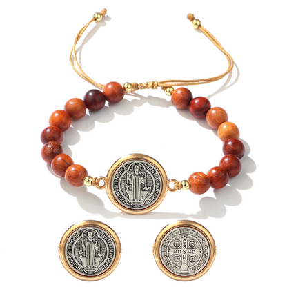 📢📢60%  OFF !! ⏰🛡️A Guardian's Companion✨Natural Wooden Bead St. Benedict Bracelet🎁Adjustable, Suitable for Both Men and Women