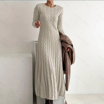 📢📢60%  OFF !! ⏰Women's Long Sleeve Cable-Knit Sweater Midi Dress
