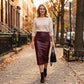 📢📢65%  OFF !! ⏰Women’s Fitted Ruched Slit Faux Leather Skirt