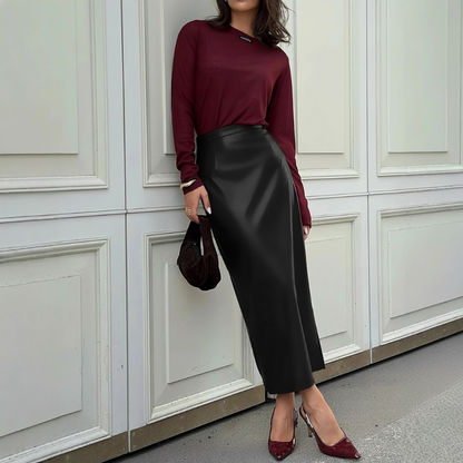📢📢65%  OFF !! ⏰Women’s Fitted Ruched Slit Faux Leather Skirt