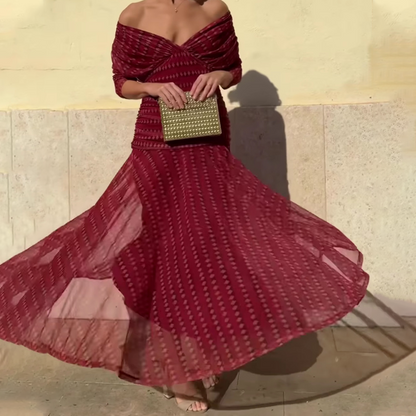 📢📢70%  OFF !! ⏰Bohemian V-Neck Ruched Mesh Maxi Dress