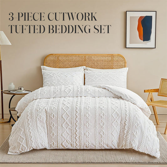 📢📢50%  OFF !! ⏰3-Piece Cutwork Tufted Bedding Set