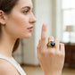 Vintage Engraved Black Simulated Gemstone Ring