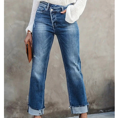 📢📢50%  OFF !!⏰Women's High-Waist Straight-Leg Stretch Jeans