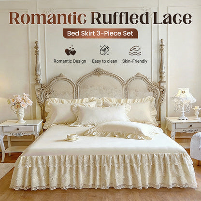 Romantic Ruffled Lace Bed Skirt 3-Piece Set