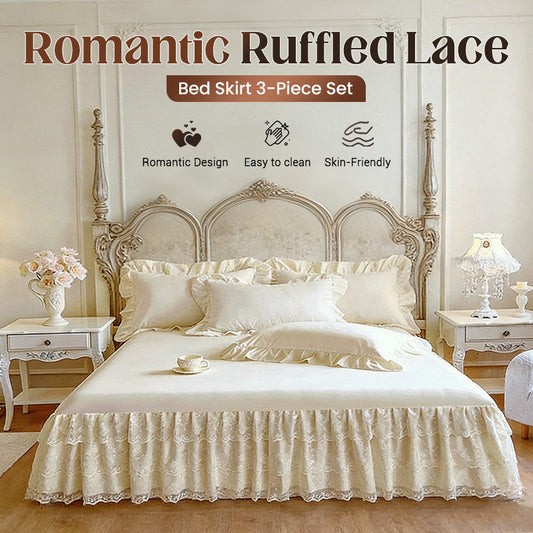Romantic Ruffled Lace Bed Skirt 3-Piece Set