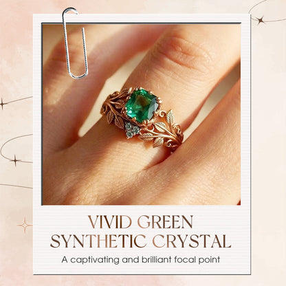 📢📢60%  OFF !! ⏰Green Synthetic Crystal Ring with Intricate Leaf