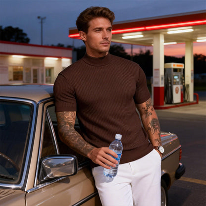 📢📢50%  OFF !! ⏰Casual Slim Fit Mock Neck T-Shirt for Men