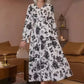 📢📢50%  OFF !!!⏰V-Neck Waist-Cinched Floral Printed Tiered Maxi Dress With Long Sleeves