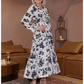 📢📢50%  OFF !!!⏰V-Neck Waist-Cinched Floral Printed Tiered Maxi Dress With Long Sleeves
