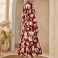 📢📢50%  OFF !!!⏰V-Neck Waist-Cinched Floral Printed Tiered Maxi Dress With Long Sleeves