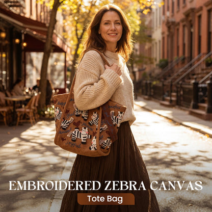 📢📢60%  OFF !! ⏰Embroidered Zebra Canvas Tote Bag