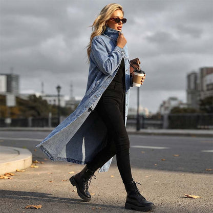 📢📢60% OFF !!!⏰Women’s Casual Longline Button-Up Denim Coat