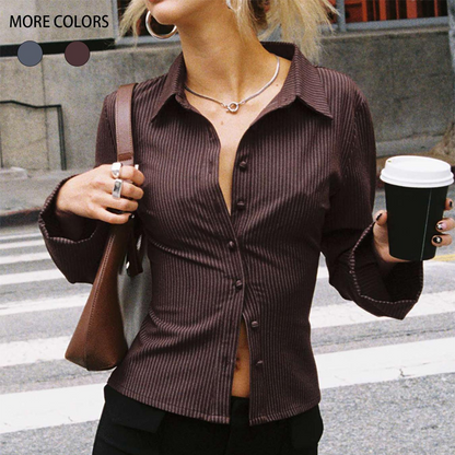 Women's Long Sleeve Striped Button-Up Shirt