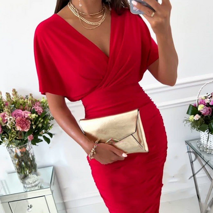 📢📢50% OFF!!⏰Women's Sexy Ruched V-Neck Bodycon Dress
