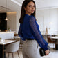 V-Neck Top with Sheer Sequin Sleeves