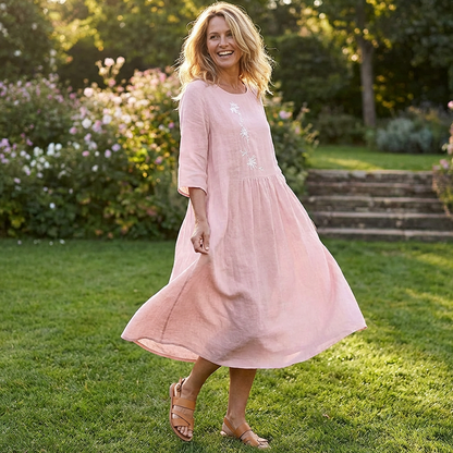 📢📢50% OFF !!!⏰Women's Casual Loose Midi Dress with Embroidery