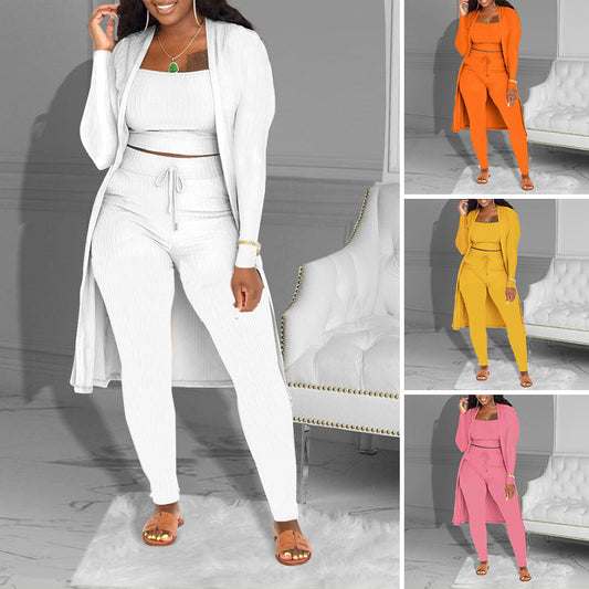 📢📢60% OFF !!!⏰Casual 3-Piece Knit Set – Cropped Top, Cardigan & Pants
