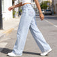 Gerade geschnittene Jeans mit hoher Taille und Schleifenstickerei