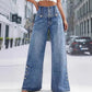 📢📢50% OFF !!!⏰High-Waist Wide-Leg Jeans – easy pull-on style! Side slits let the breeze in, keep you cool. 🌸
