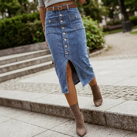 📢📢50% OFF !!!⏰High-Waist Button-Front Denim Skirt👗