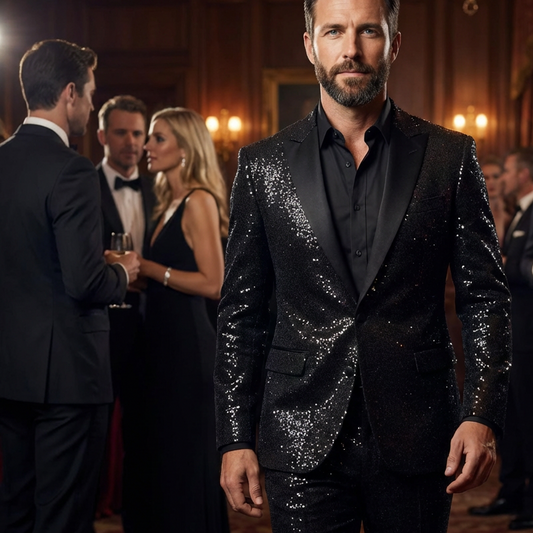 📢📢50% OFF !!!⏰🧥👖Men's Black Sparkle Tuxedo Suit Set