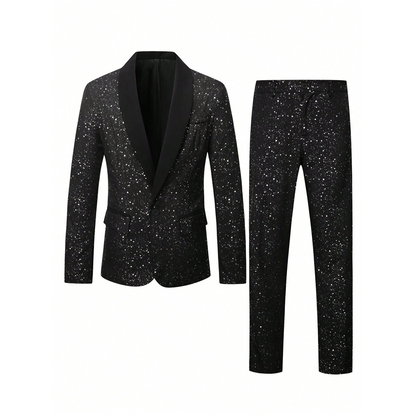 📢📢50% OFF !!!⏰🧥👖Men's Black Sparkle Tuxedo Suit Set