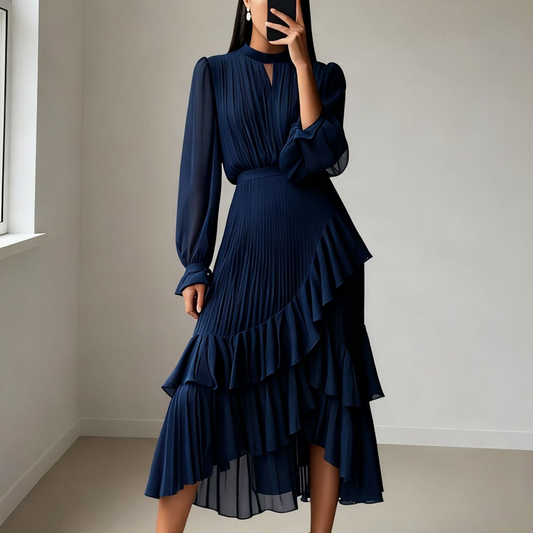 📢📢60% OFF !!!⏰Women's Keyhole Neckline Ruffled Midi Dress
