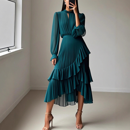 📢📢60% OFF !!!⏰Women's Keyhole Neckline Ruffled Midi Dress