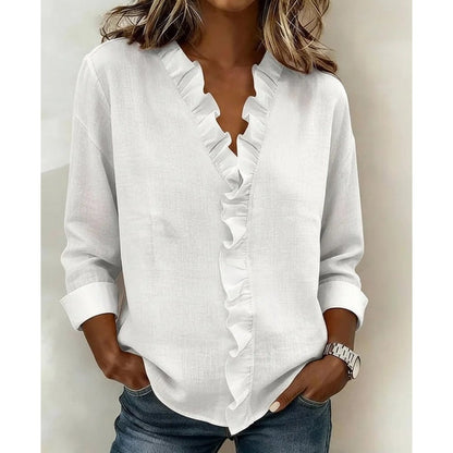 📢📢50% OFF !!!⏰💞50K+ SOLD!👵🌸 50% OFF! Ruffle V-Neck Blouse – Soft, flattering & easy to wear. Perfect for daily elegance. 🕊️✨