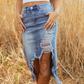 📢📢50% OFF !!!⏰Women's High-Waist Ripped Denim Midi Skirt