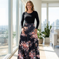 Women's Long Sleeve Floral Print Spliced Dress