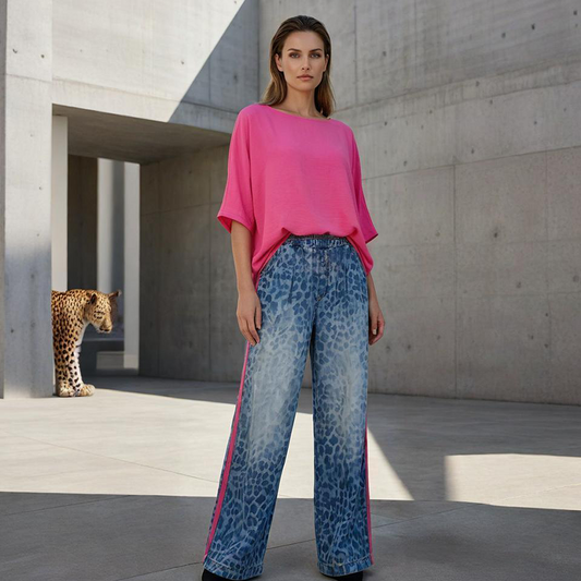 📢📢50% OFF !!!⏰Vibrant Pink Top & Bold Leopard Print Pants Set