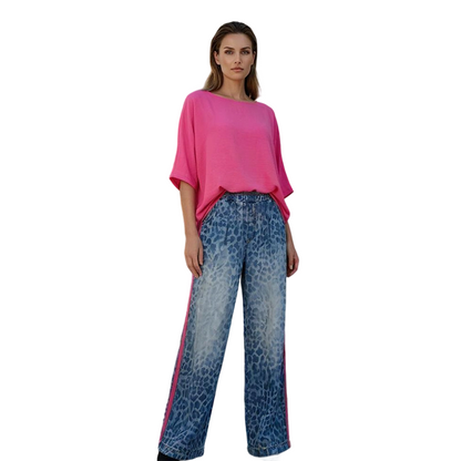 📢📢50% OFF !!!⏰Vibrant Pink Top & Bold Leopard Print Pants Set
