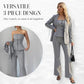 👚 50% DE RÉDUCTION! 💃 Ensemble 3 Pièces pour Femme avec Pantalon Évasé – Haut à Manches Longues, Pantalon Taille Haute & Ceinture Associée ✨
